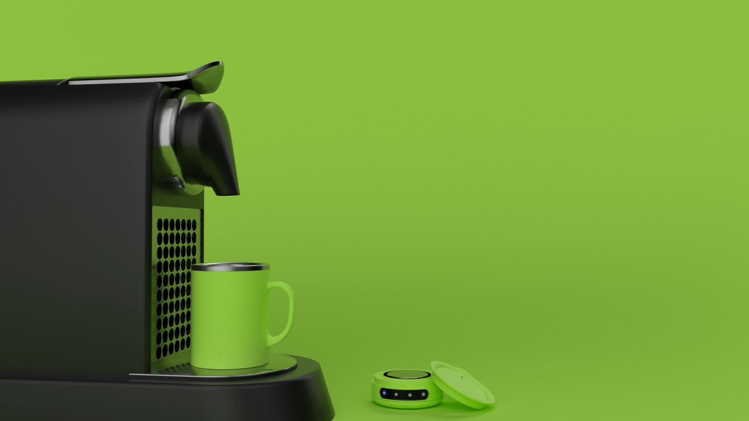 yellow heated smart mug on black coffee machine