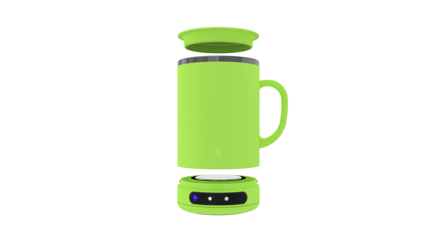 BOLT heated smart mug with warming base and lid yellow lime
